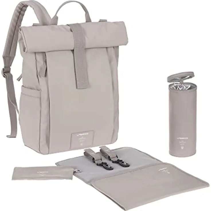 LÄSSIG Baby Wickelrucksack Wickeltasche Rolltop Rucksack nachhaltig produziert, taupe