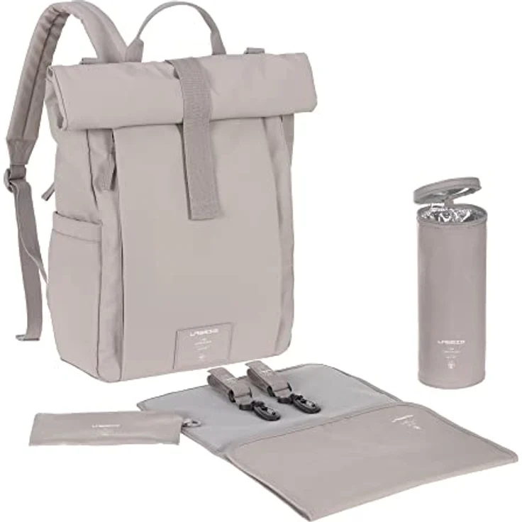 LÄSSIG Baby Wickelrucksack Wickeltasche Rolltop Rucksack nachhaltig produziert, taupe – Bild 1