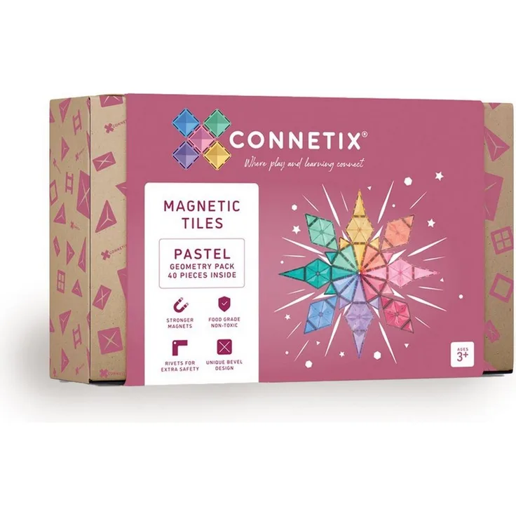 Connetix Pastel Geometry Pack Magnetspielebausteine, (Open Play, 40 Teile), ab 3 Jahren