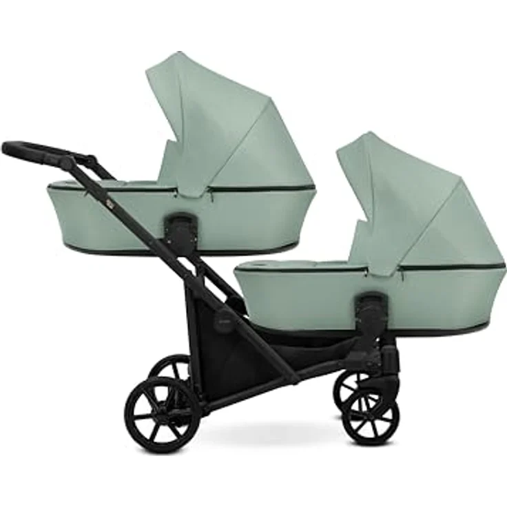 Kunert BRAV DUO Zwillingskinderwagen 2 in 1, Aluminiumrahmen mit Mint/schwarzem Gestell, komfortable Babywannen, verstellbare Rückenlehnen und umfangreiches Zubehör – Bild 2