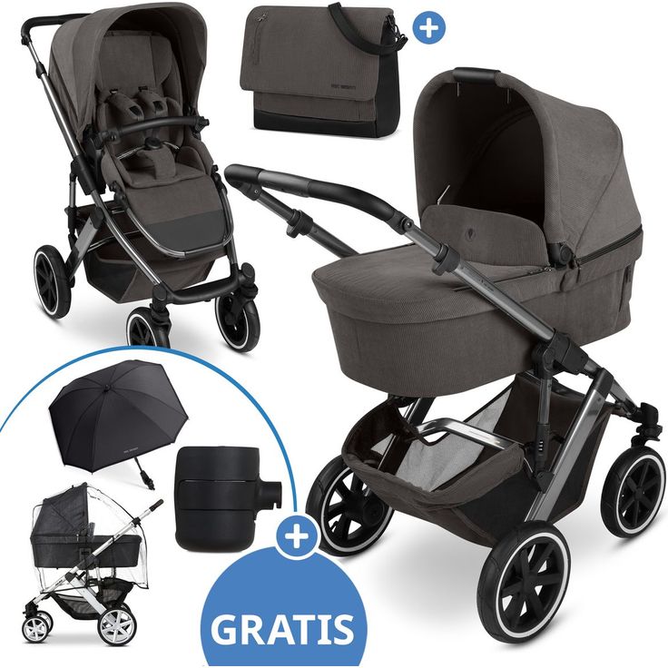 ABC Design Kombi-Kinderwagen Salsa 5 Air, 2 in 1 mit Babywanne, Sportsitz, Zubehör - Sonnenschirm, Wickeltasche, Regenschutz, Becherhalter - Almond, inkl. Mobilitätsgarantie