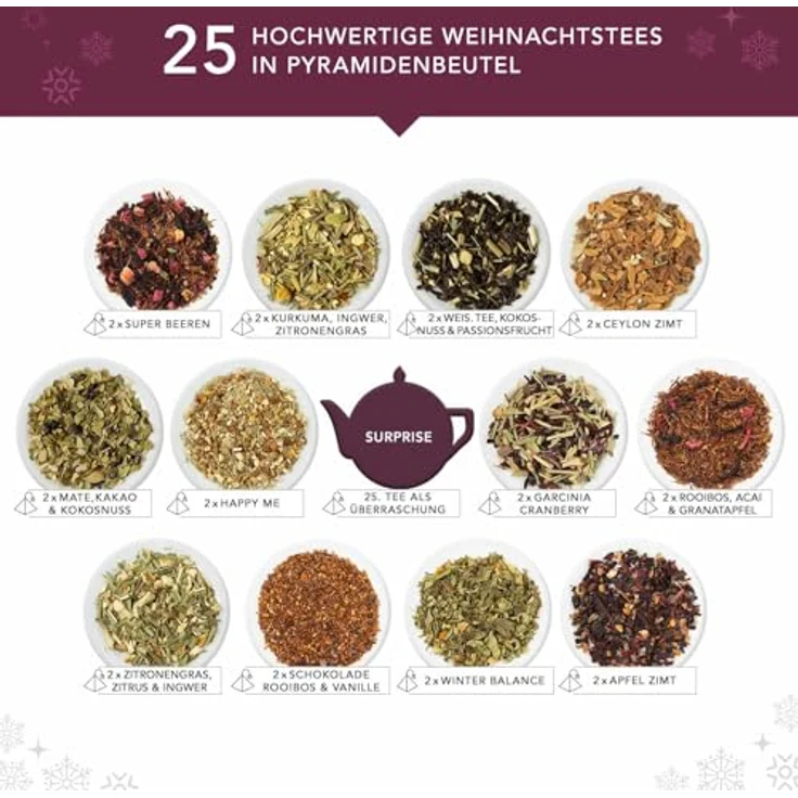 English Tea Shop ETS - Puzzle Tee Adventskalender "White Ornaments", 25 x BIO Tee in kompostierbaren Pyramidenbeuteln, 24+1 Sorten – Bild 3