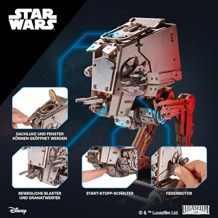 UGEARS Star Wars AT-ST Walker 3D Holzpuzzle, Mechanisches Laufmodell aus Holz mit Zahnrad-System, Modellbausatz für Erwachsene – Bild 3