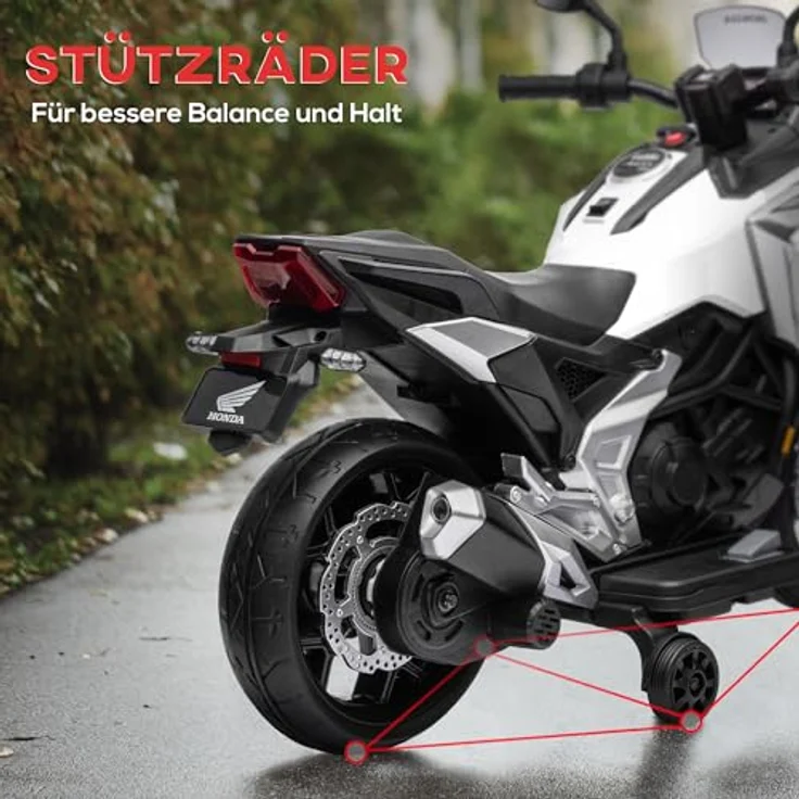 AIYAPLAY Elektro-Kindermotorrad 12V mit MP3, USB, LED-Scheinwerfer, 30 kg Belastbarkeit, für 3-6 Jahre, Weiß – Bild 6