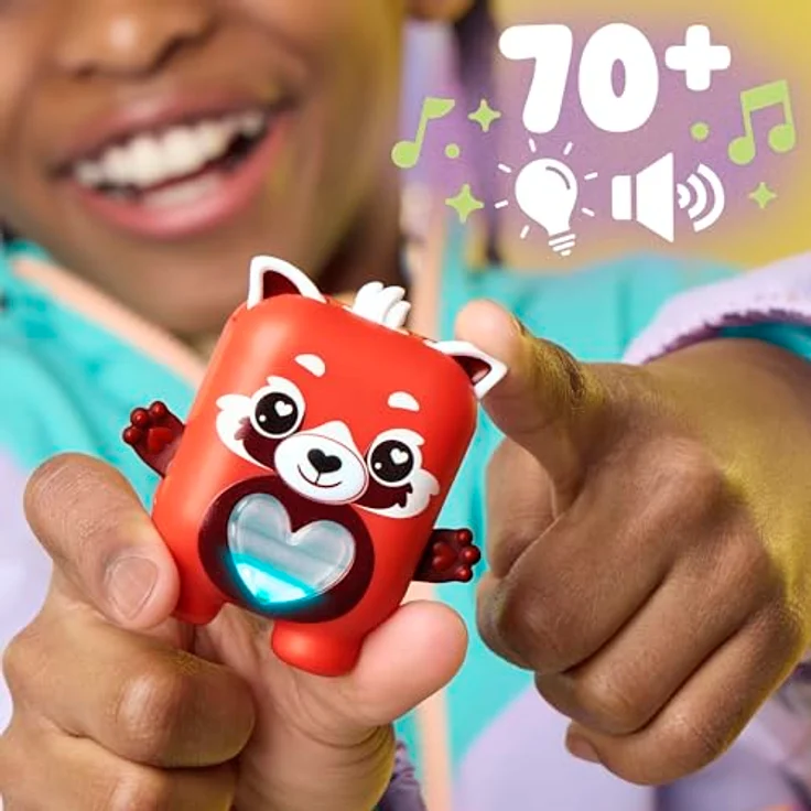 Nano-Mals Pamanda, elektronisches Fidget-Tierchen mit farbwechselnder Herzanzeige, rot, inkl. ansteckbarem Rocker-Outfit und Clip für Schulranzen – Bild 4