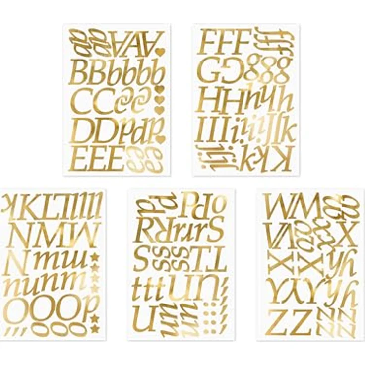 partydeco Sticker, Buchstaben Aufkleber 5 Bögen - 143 Buchstaben 25 Zeichen Sticker Gold - Selbstklebend & vielseitig einsetzbar – Bild 3