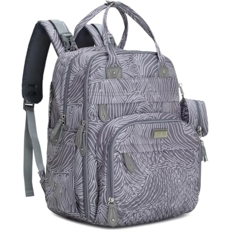BabbleRoo Wickeltasche Rucksack, große Kapazität 26 L, 17 Taschen, wasserabweisend, inklusive Wickelauflage und abnehmbarem Schnullerhalter – Bild 1