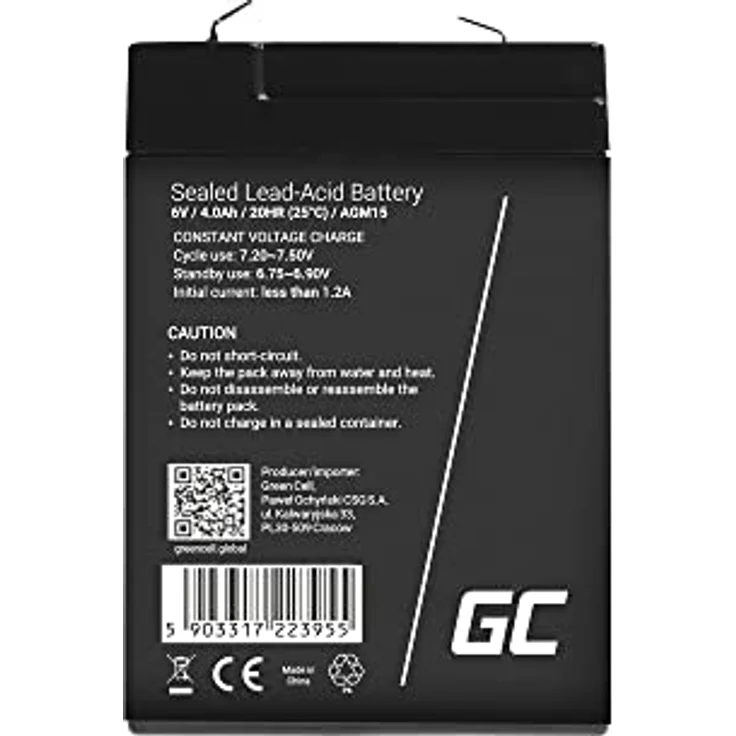 Green Cell AGM 6V 4Ah Blei-Batterie, wartungsfreier Akku für Elektro-Spielzeug und Notstromanwendungen, schwarz – Bild 2
