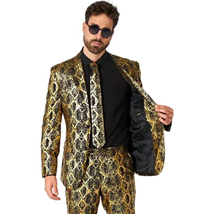 OppoSuits Shiny Snake (60), Slim-Fit Anzug mit Jacket, Hose und Krawatte in goldenen Schuppen – Bild 5