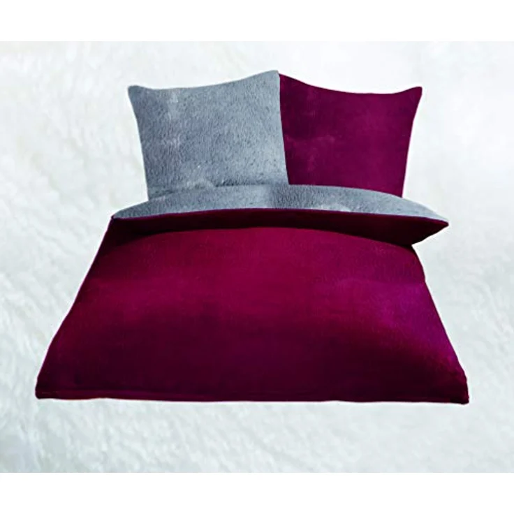 Gözze - Wendebettwäsche, Cashmere-Feeling, Bettbezug: 135 x 200 cm, Kissenbezug: 80 x 80 cm, Mikrofaser - Bordeaux/Anthrazit – Bild 4