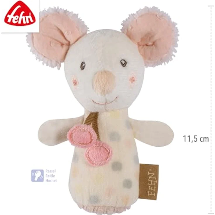 Fehn Mini-Rassel Greifling Maus, kuschelweiches Stofftier, geeignet ab Geburt – Bild 4