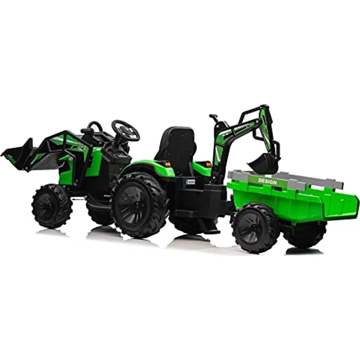 RIRICAR Elektrotraktor TOP-Worker 12V, Einsitzer mit Schöpfkellen und Anhänger, grün, weicher PU-Sitz, MP3-Player mit USB-Eingang, Heckantrieb, 2 x 45W Motor, EVA-Räder, 12V / 10Ah Batterie – Bild 4