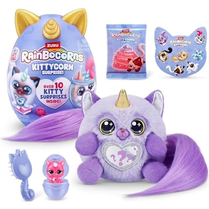 ZURU Rainbocorns Kittycorn Surprise Series 3 (Fluffles), Plüsch-Sammeltier mit 10 Überraschungen und flauschigem Schwanz, für Mädchen – Bild 1