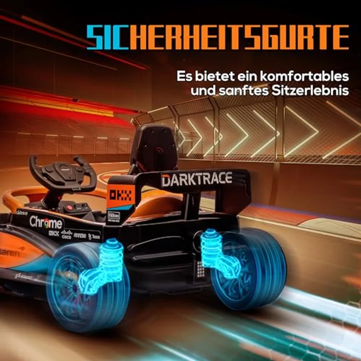 AIYAPLAY Elektro-Kinderauto 12V Kinderfahrzeug mit 2,4G-Fernbedienung, Orange, für 3-5 Jahre Kinder, offiziell lizenziert von McLaren, Dualmotoren, Hupe, USB, Musikfunktion – Bild 7
