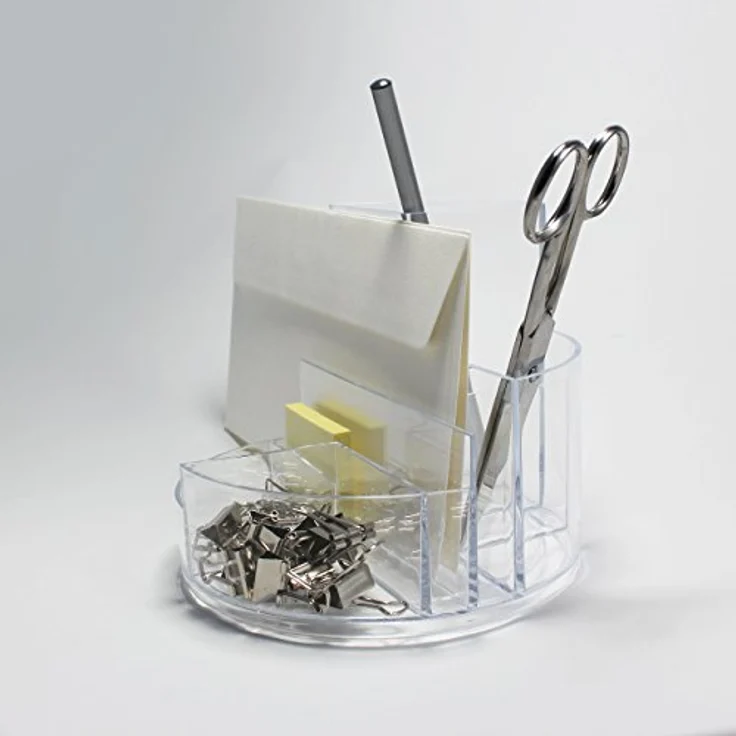 Maul Schreibtischorganizer MAULrundbox 140x125mm | Stilvoller Organizer mit 6 Fächern | Zur Aufbewahrung von Stiften, Schere und Notizkarte | Praktische Ablage für Büro und Schreibtisch | Transparent – Bild 4