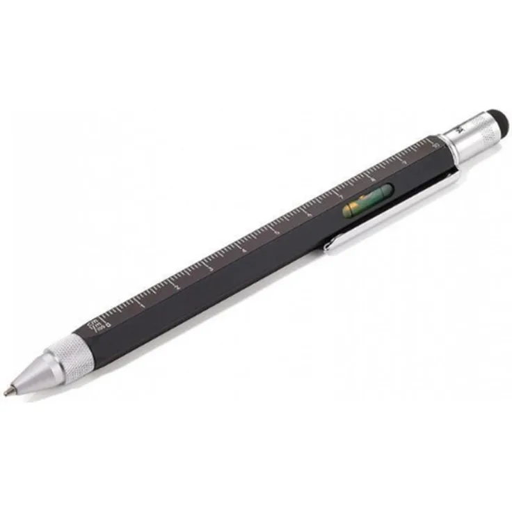 Troika Kugelschreiber Construction, Multifunktionsstift mit Zoll-/Centimetermaßstab, Schraubendreher, Stylus und Wasserwaage, Noir-argent