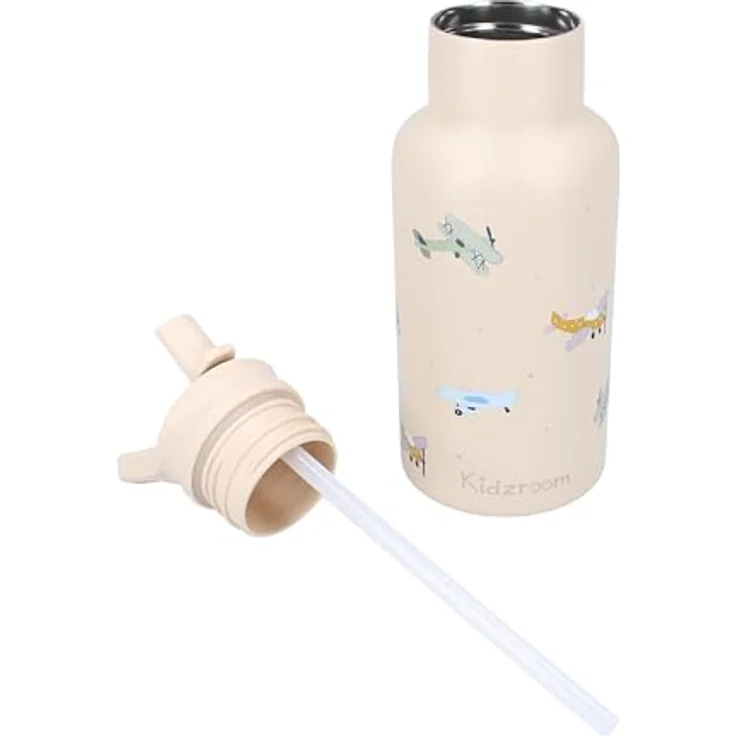 Kidzroom Trinkflasche Flugzeuge, isolierte Edelstahl Kinderflasche, 350ml – Bild 4