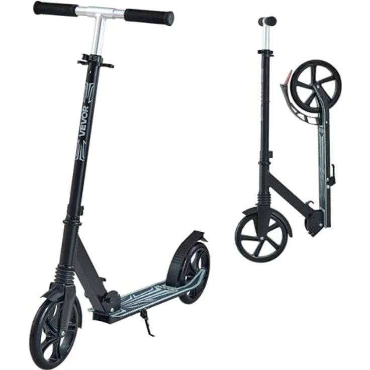 VEVOR Kinder-Scooter, Cityroller mit höhenverstellbarem Lenker, rutschfestem Deck und faltbarem Rahmen, bis 100 kg, Schwarz – Bild 1
