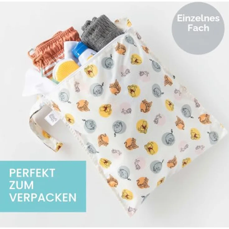 Bumkins Waterproof Wet Bag, Disney Winnie The Pooh, wasserdicht, auslaufsicher, strapazierfähiger Organizer für Stoffwindeln, Badesachen und Toilettenartikel, mit Druckknopf-Riemen, waschbar – Bild 2