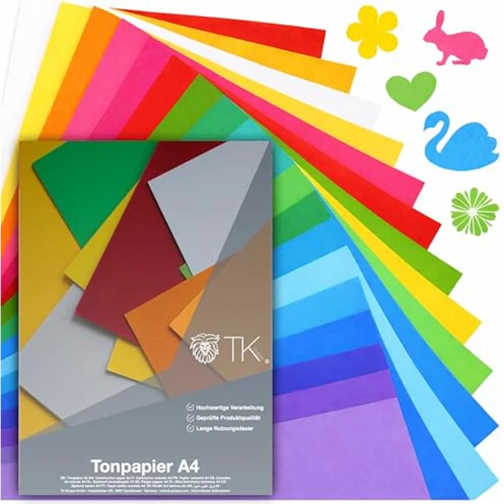 TK Gruppe Timo Klingler 50 Blatt A4 Tonpapier, 220 g/m² buntes Bastelpapier in 10 Farben für kreative Projekte – Bild 1