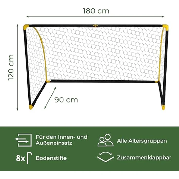 UMBRO Fußballtor 180 x 91 x 120 cm - Faltbares Trainingszubehör für Kinder und Erwachsene - Schwarz/Gelb – Bild 2