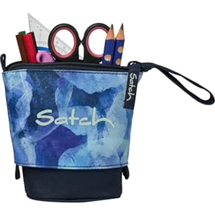 satch Pencil Slider extra groß inkl. Trennfach Reißverschlussfach Stiftehalter Geodreieck Sichtfenster für Stundenplan Blurry Sky - Dunkelblau – Bild 3