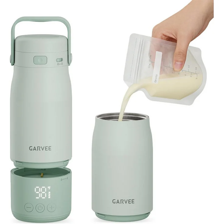 GarveeMore Babyflaschenwärmer, Tragbarer Flaschenwärmer mit LED-Display, 500ml, schnelle Heizfunktion, IPX7-Wasserbeständigkeit, USB-C Schnellladung