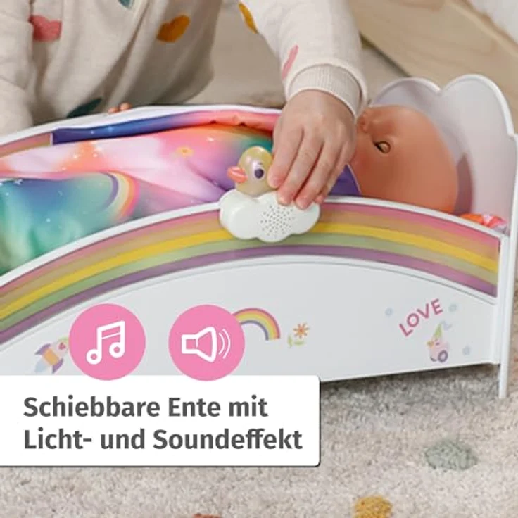 BABY Born Regenbogenbett, Puppenbett mit Regenbogenlichtern und beruhigender Einschlafmelodie inkl. Wendebettwäsche, 835999 Zapf Creation – Bild 3