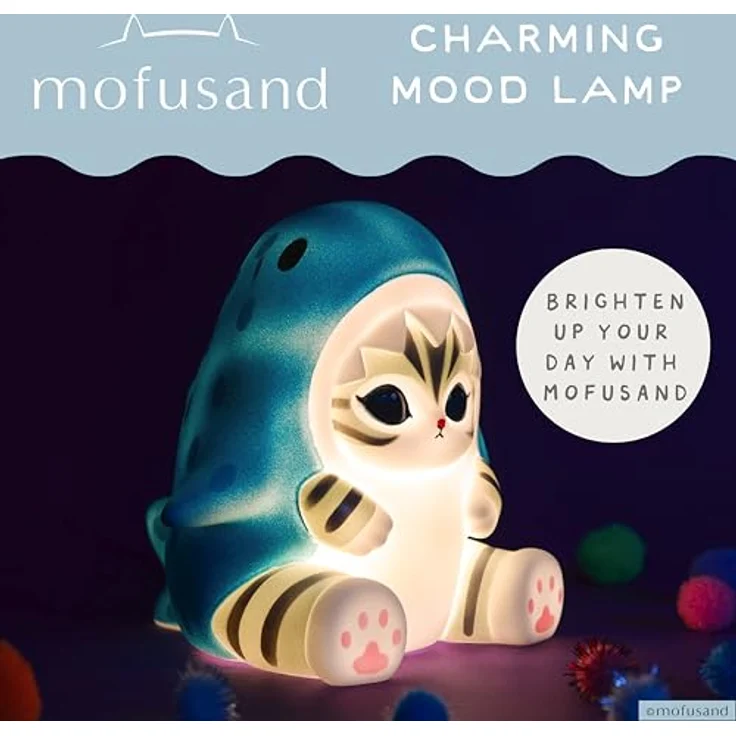 Blue Sky Studios Mofusand Mood Light, Tischlampe Katze im Haikostüm, Micro-USB/Batteriebetrieb, kompakte Größe – Bild 2