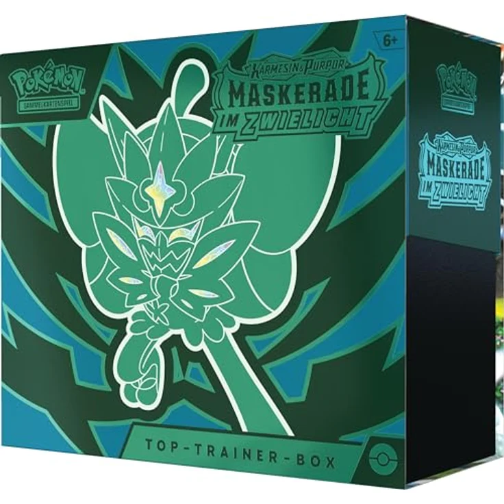 Pokémon-Sammelkartenspiel: Top-Trainer-Box Karmesin & Purpur – Maskerade im Zwielicht (1 Vollbild-Promokarte mit Türkisgrüne-Maske-Ogerpon, 9 Boosterpacks & Premium-Zubehör) – Bild 3