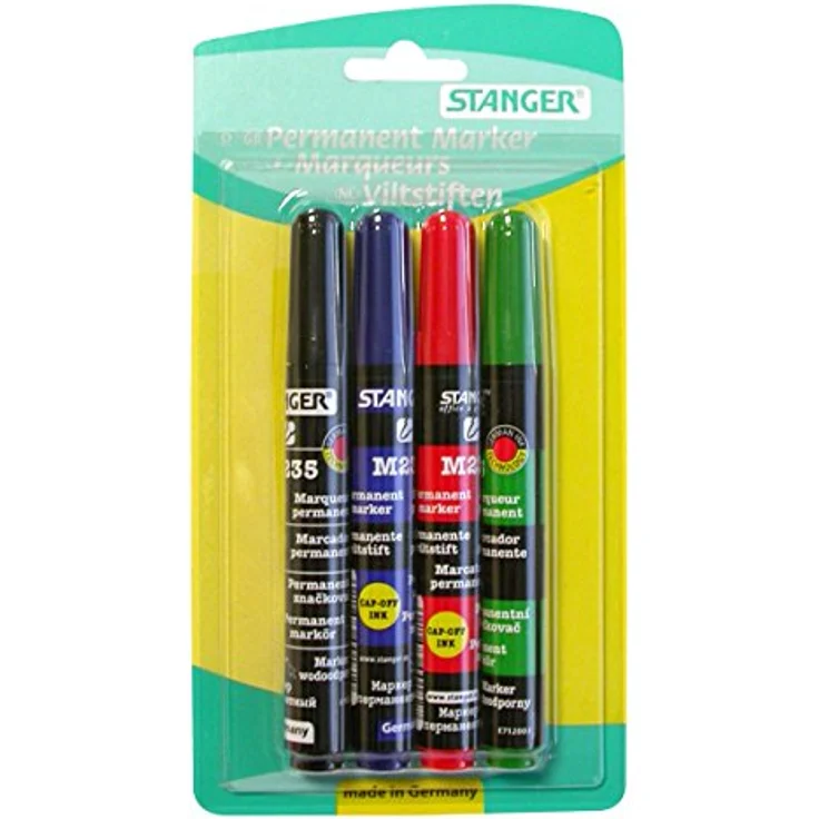 Stanger 712012 Permanent Marker M235 bullet Spitze, 4er Pack in schwarz/blau/rot/grün – Bild 1
