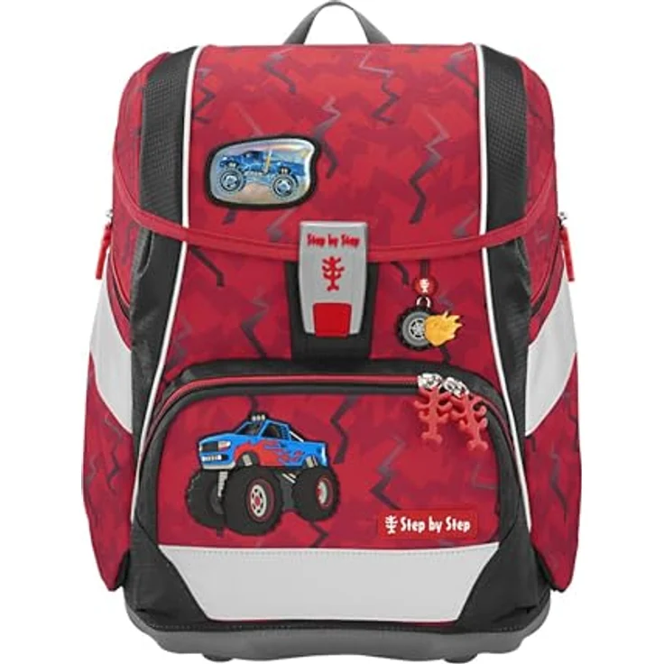 Step by Step Schulranzen-Set 2IN1 Plus „Monster Truck Rocky“ 6-teilig, ergonomischer Tornister, höhenverstellbar mit Hüftgurt, für die Grundschule, ab der 1. Klasse, 19L, rot – Bild 2