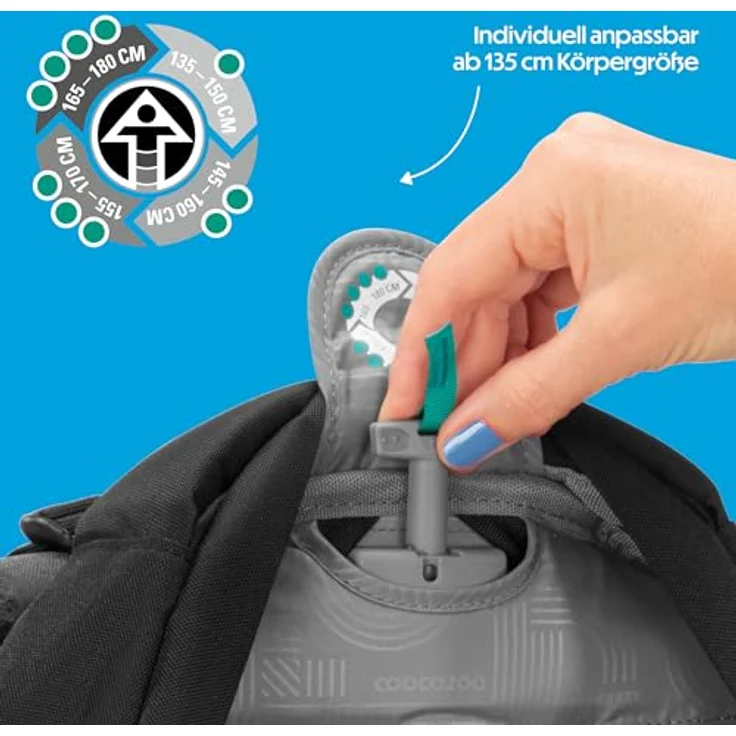 coocazoo Schulrucksack Mate, wasserdichtes Polyester, höhenverstellbare Schulterträger, geeignet für Körpergröße 135-180 cm, mit Air-Mesh Rückenpolsterung, schwarz – Bild 5