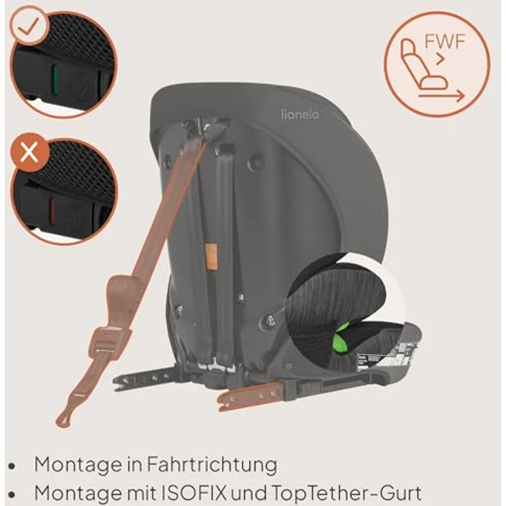 lionelo Autokindersitz LEVI FIX I-SIZE, i-Size konform, für Kinder von 76 bis 150 cm, mit Isofix und TopTether, 10-fach verstellbare Kopfstütze, Dri-Seat-Technologie, abnehmbarer Bezug – Bild 3