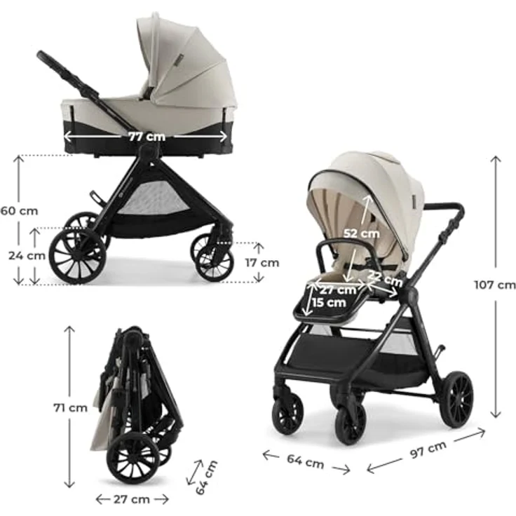 Kinderkraft VESTO 2, 3-in-1-Kinderwagen mit Babywanne, MINK PRO 2 Autositz, wendbarem Sportsitz, Travel System, Beige – Bild 13