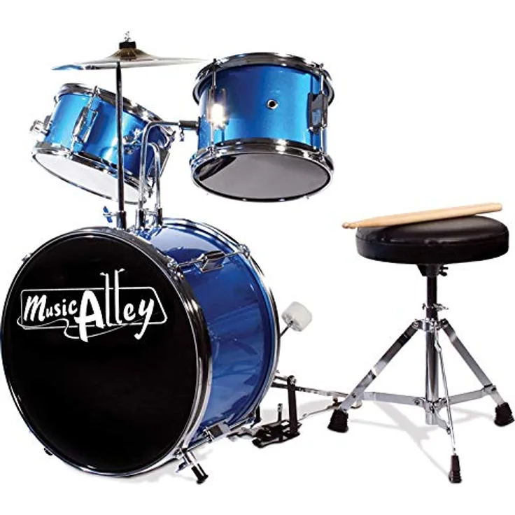 Music Alley Junior Drum Kit for Kids with Kick Drum Pedal, Drum Stool & Drum Sticks - Blue - Preisvergleich
