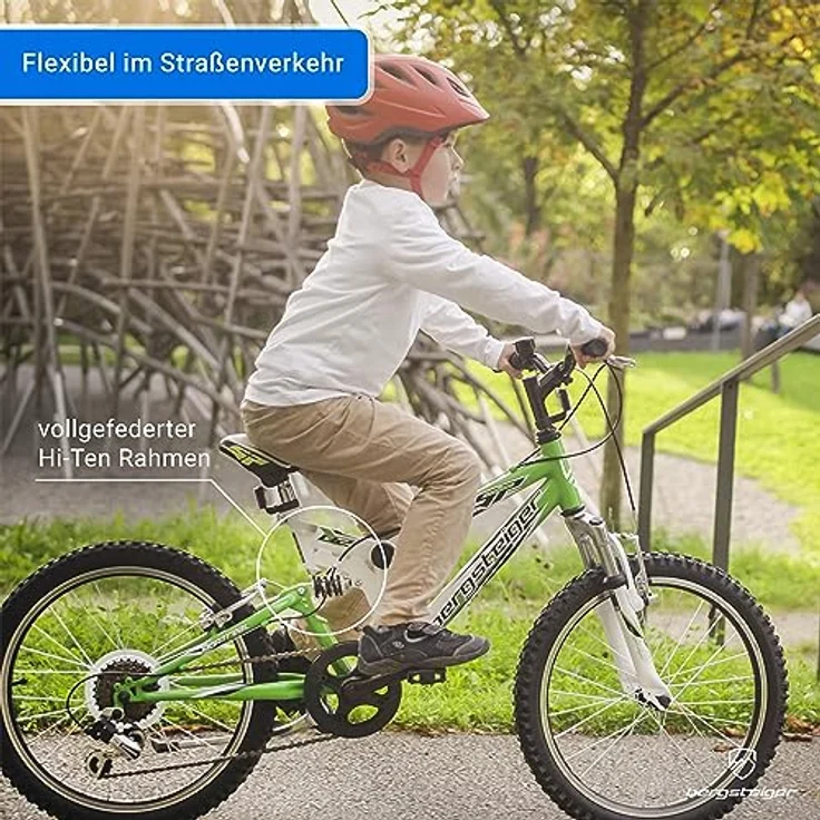 Bergsteiger Montreal 20, 24 Zoll Kinderfahrrad, geeignet für 6,7, 8, 9, 10, 11, 12, 13 Jahre, Shimano 18 Gang-Schaltung, Mountainbike mit Vollfederung, Jungen-Fahrrad, Mädchen-Fahrrad – Bild 3