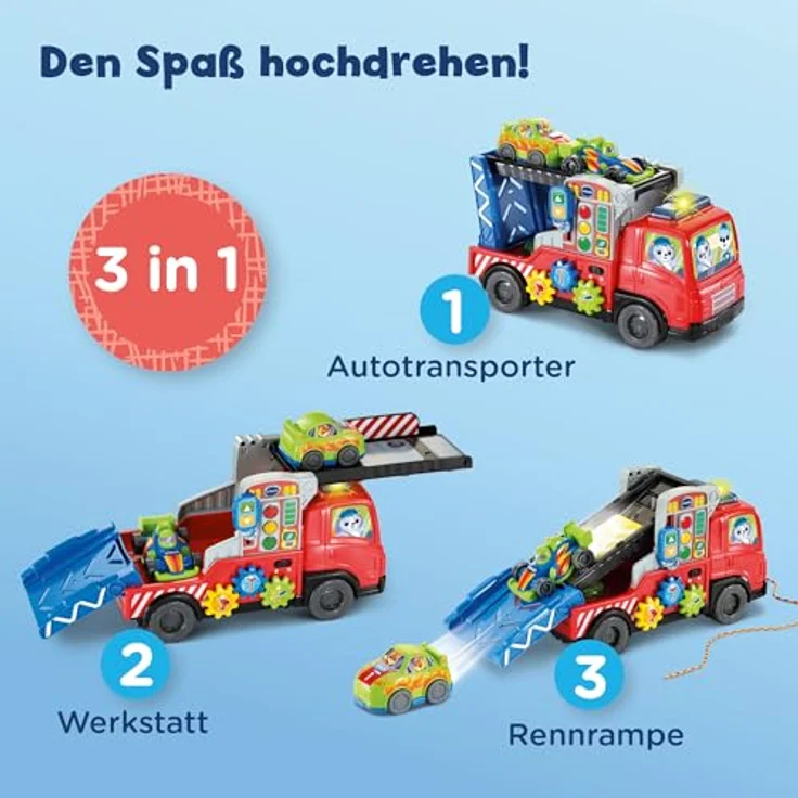 Vtech Babys Autotransporter, Musikspielzeug mit 2 Spielmodi, 3 bunten Tasten, aufleuchtenden Lichtern und 4 gesungenen Liedern – Bild 2