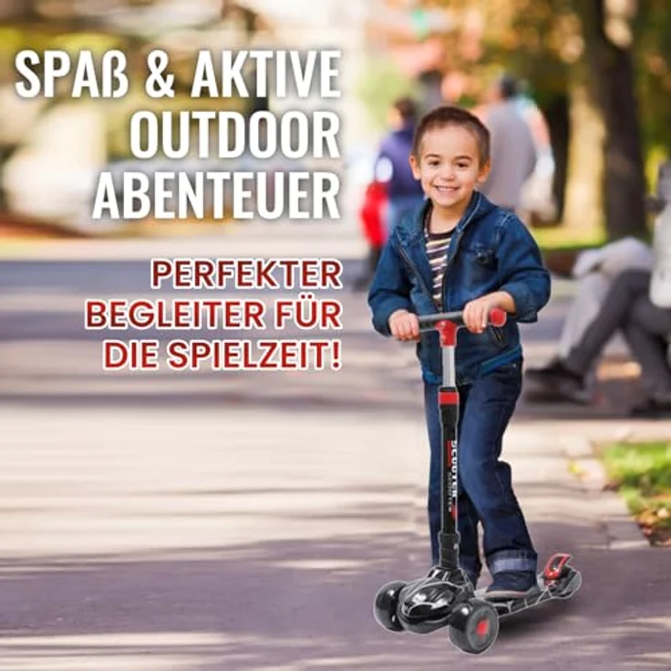 Habib Gruppe Kinderroller, Klappbarer Tretroller mit LED Leuchträdern, Höhenverstellbar für 3-12 Jahre, Schwarz Spinnennetz Design, rutschfeste Griffe & Hinterradbremse – Bild 5