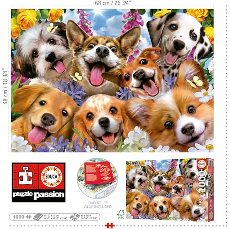 Educa - Puzzle 1000 Teile Welpen-Selfie von Howard Robinson, 68 x 48 cm, inkl. FixPuzzle Kleber, ab 14 Jahren – Bild 3