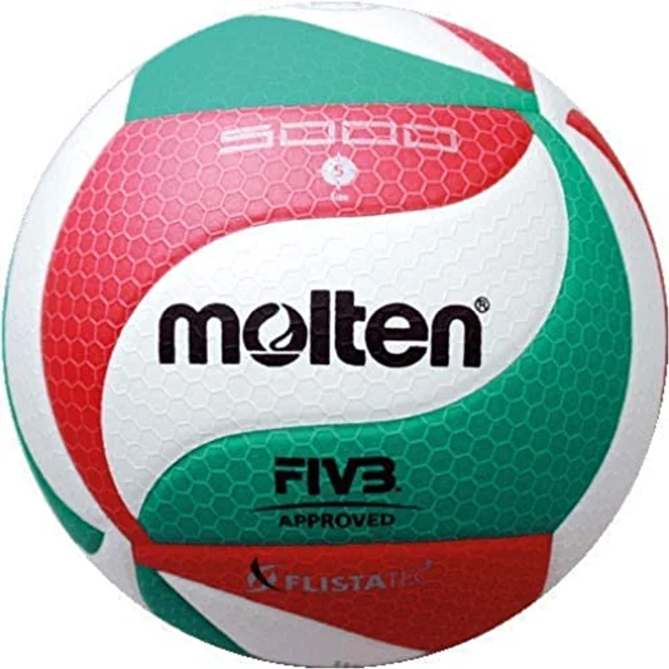 Molten Flistatec Volleyball, offizieller Spielball mit verbesserter Flugstabilität und hexagonaler Struktur, rot/weiß/grün – Bild 1
