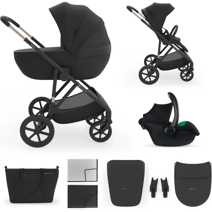 Kinderkraft PRIME 3 3-in-1 Kombikinderwagen mit Babyschale MINK PRO 2, leicht faltbar, große Räder, schwarze Farbgebung, einstellbare Rückenlehne, Travel System