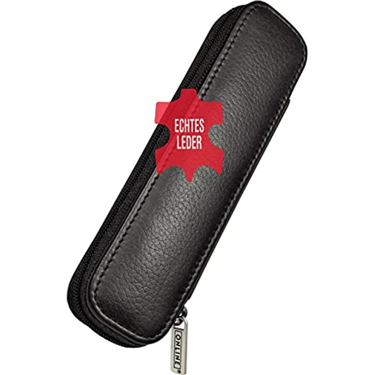 ONLINE Lederetui für 2 lange Schreibgeräte I Schwarzes Stifteetui mit Reißverschluss & 2 Innen-Laschen I Echtleder I Kugelschreiber-Etui, Füller-Etui, Schreib-Etui I 15,5x 5x 2,2 cm I Für alle Marken – Bild 1