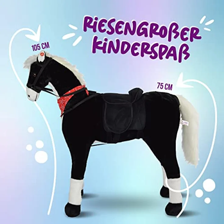 Pink Papaya Plüschpferd XXL 105cm Pferd, Amadeus, Fast lebensgroßes Spielpferd zum reiten, Stehpferd XXL, Spielzeug Pferd bis 100kg belastbar - Kinderpferd mit Kleiner Bürste – Bild 5
