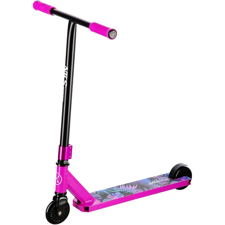 NILS EXTREME Stuntscooter HS021, Stuntroller mit robustem Stahlrahmen und ABEC9-Lager, Leaves Blätter Rosa Tretroller