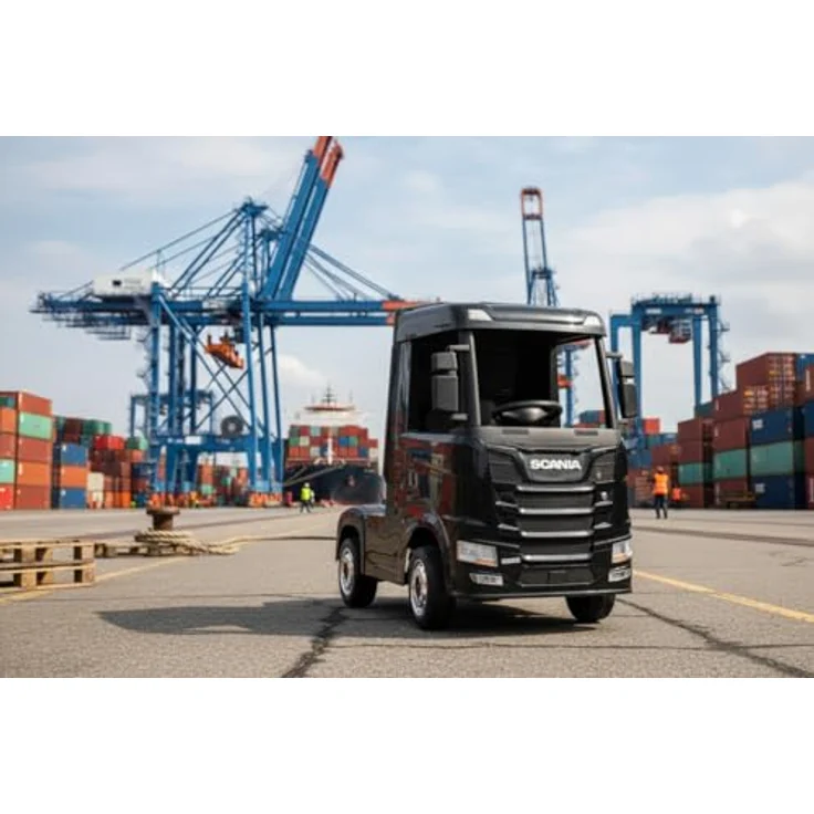 ES-TOYS Lizenzierter SCANIA R Series Kinder-Elektro-LKW, 4-Motoren, 2x12V Akku, 2.4G, EVA-Reifen, Ledersitz schwarz – Bild 6