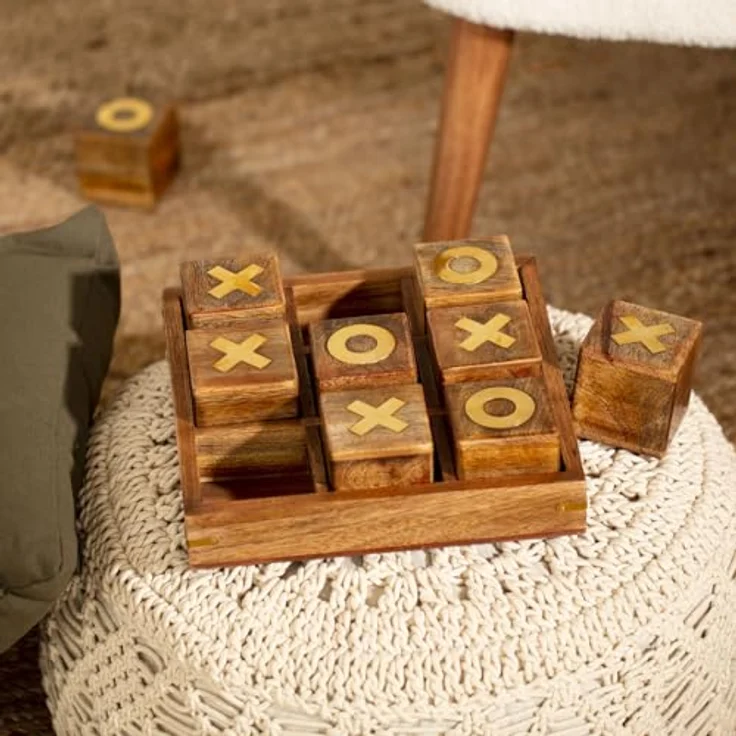 ATMOSPHERA CREATEUR D’INTERIEUR Tic-Tac-Toe-Spiel aus Mangoholz, 23x23 cm, beige – Bild 3