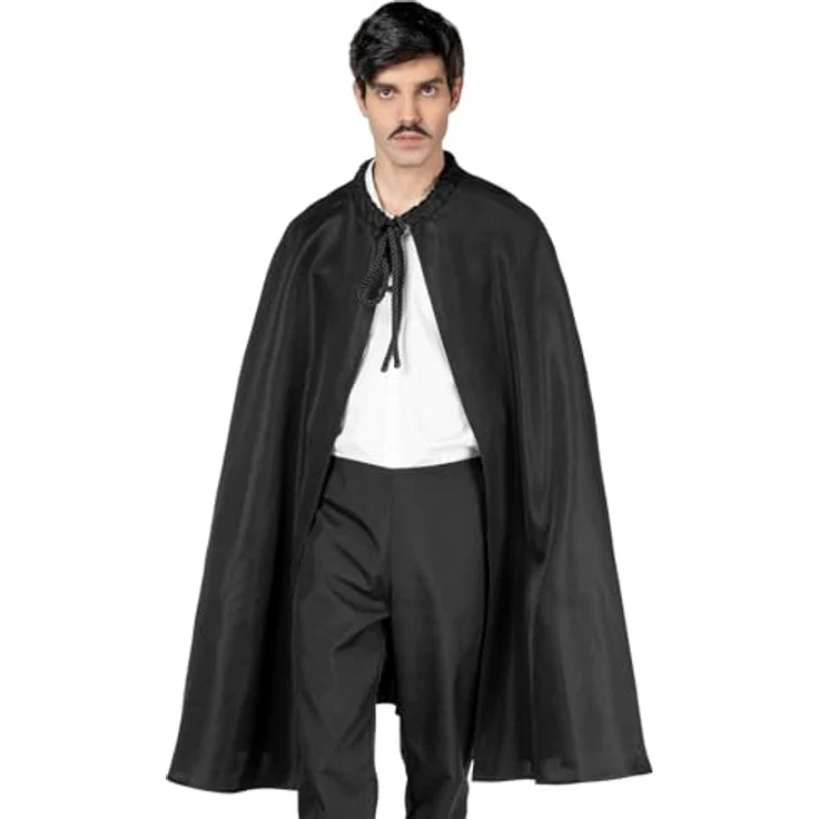 Maskworld Zorro Cape, knielanger Umhang aus dickem Polyester, schwarz, One Size, ideal für Karneval und Mottopartys – Bild 5