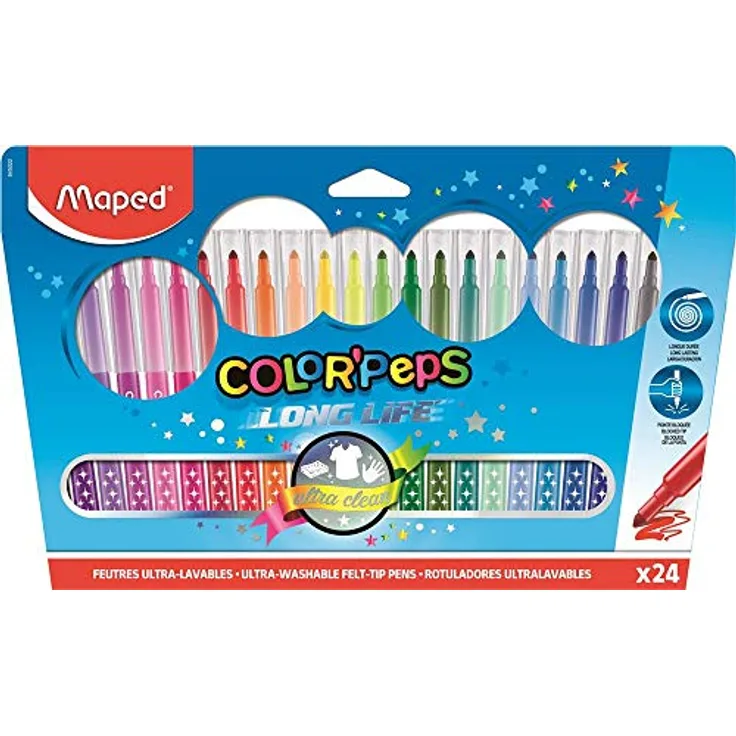Maped M845022 Faser Color Peps, 24er Set Filzstifte im Kartonetui