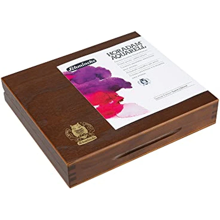 Schmincke HORADAM® AQUARELL Geschenkkasten, 18 Premium Aquarellfarben in halben Näpfchen, Holzkasten mit Metallkasten, einschließlich 6 Goldtönen – Bild 2
